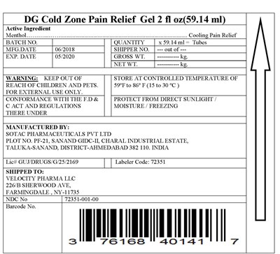 Dg_cold Zone Pain Relief Gel_2 Fl Oz_shipper Label (Dg Cold Zone Pain Relief Gel 2 Fl Oz Shipper Label)